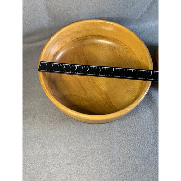 Vintage Wooden Salad Bowl Set with Copper Trim 4 Piece Mid Century Modern Footed - Picture 8 of 13